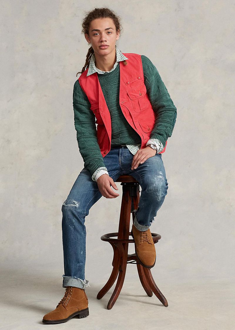 Kurtka Polo Ralph Lauren Męska Czerwone Canvas Fishing Waistcoat 271589-YDA